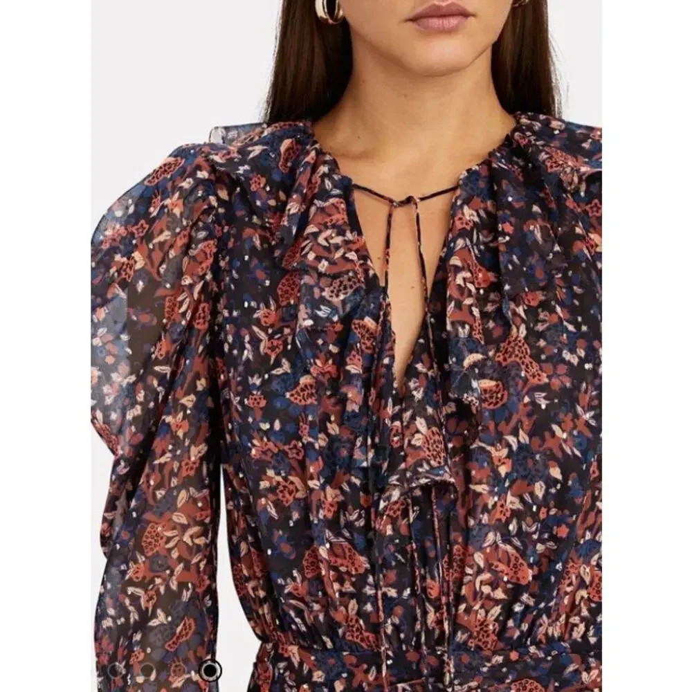 Ulla Johnson Cecily Mini Dress in Cosmos Floral Print Ruffles Puff Sleeve Size 4 - Picture 5 of 11